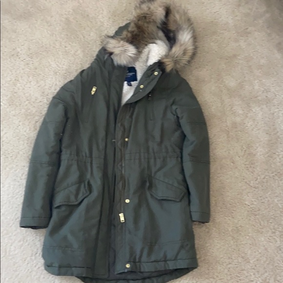 AE Green Parka Fur-lined Coat - Picture 2 of 4